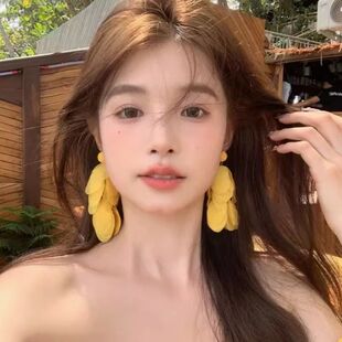 海港假日~夏季海边度假氛围黄色耳钉花瓣流苏耳环波西米亚耳饰女