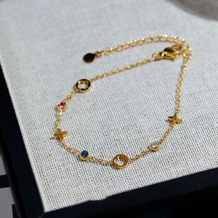 vintage古着手链小众轻奢高级感金色镂空镶钻叠戴手链女