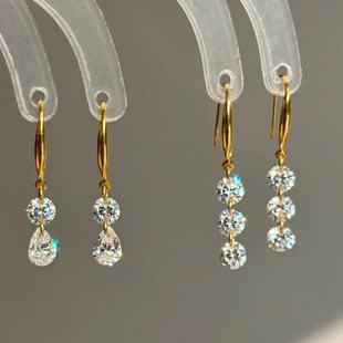 悬浮三钻流苏耳钩轻奢耳环女 mini精致 美cry 爆闪