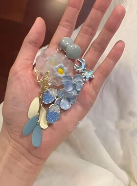 蓝色清凉夏日合集清透清新花朵无痛耳钉气质耳饰高级感耳饰