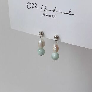 原创淡雅薄荷曼波绿小众气质巴洛克耳环2025新款百搭耳饰女