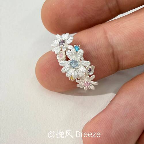「春花烂漫」韩系小清新雏菊花朵戒指春夏甜美小众立体拉丝食指戒