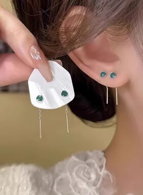 绿色滴油豆豆迷你短款耳线2025新款高级感四件套精致百搭设计耳环