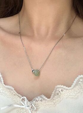 圆满单颗绿色项链女款奢小众设计感新ins中式百搭简约气质锁骨