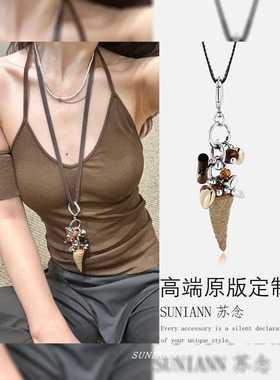 2025新款卡托木质仿象牙项链女波西米亚风小众高级感长款毛衣链潮