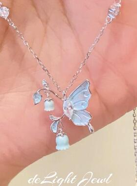 清冷感铃兰蝴蝶项链女夏新款百搭气质锁骨链小众设计感高级感