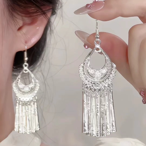 合金耳饰 民族风几何风铃流苏耳钩新中式复古长款耳环高级感耳饰