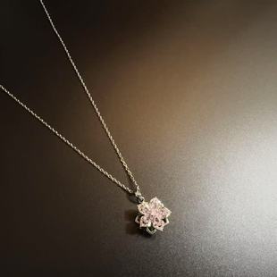 Vintage 古着SilverBloom项链女ins粉色紫荆花高颜值可旋转吊坠