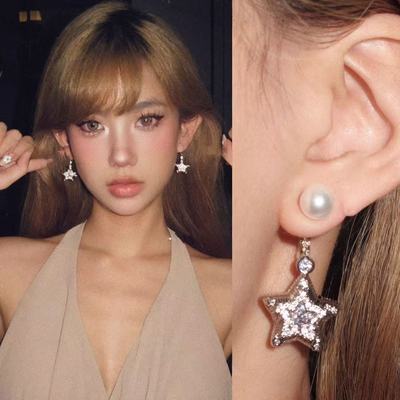 ZZZITA 闪光幸运星·Shiny Star~双戴法闪钻五角星珍珠百搭耳环