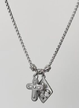个性欧美锁扣十字架鸢尾花项链女小众小众百搭设计气质锁骨时尚