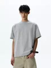 A Puee American Retro Cleanfit Deconstructed Cut Short-Sleeve T-Shirt with a High-End Feel, Versatile Boxy Fit Top