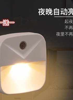 买一送一 光控感应小夜灯节能插电LED智能黄暖光起夜灯婴儿喂奶灯