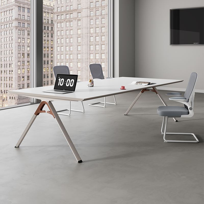 会议桌椅组合长条桌简约现代接待大小型长方形会议室白色开会桌子