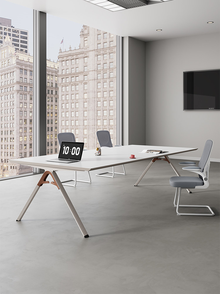 会议桌椅组合长条桌简约现代接待大小型长方形会议室白色开会桌子