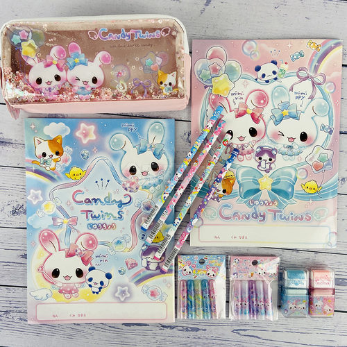 日本q-lia平成古早复古小兔猫咪系列限定B5本 笔袋铅笔帽木制铅笔