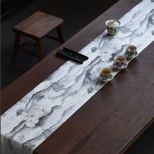 山水高端防水茶席禅意轻奢茶旗桌旗布干泡桌垫长桌布防滑垫 新中式