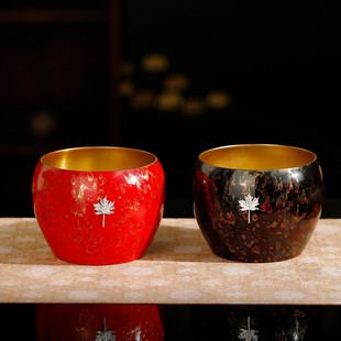 红色大漆建水高端铜茶洗茶渣缸枫叶过滤废水缸桌面茶水盂茶具配件