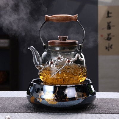 高端提梁玻璃煮茶壶烟灰色