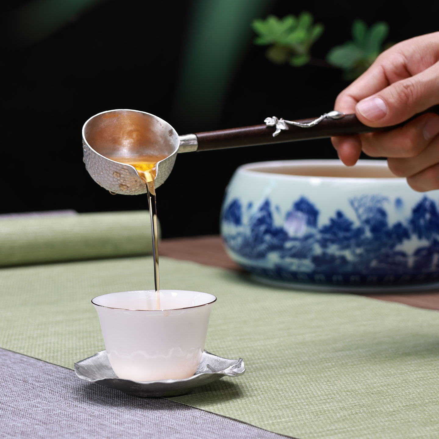 长柄侧把分茶勺舀茶勺茶汤勺子锡材质功夫茶具配件茶艺茶道
