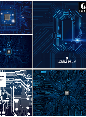蓝色发光线条线描智能科技CPU电路板主板矢量图片设计素材