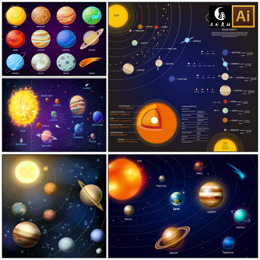 卡通宇宙星图星球地球儿童房壁纸设计素材/源文件