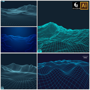 线描抽象三维网络大数据可视化山脉地形科技背景矢量图片设计素材