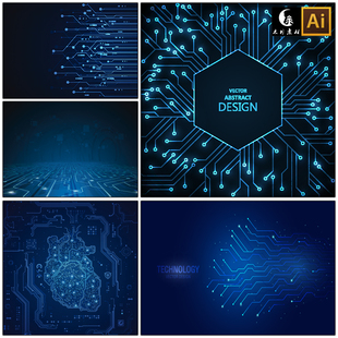 蓝色发光点线描电路板科技网络大数据背景矢量图片设计素材