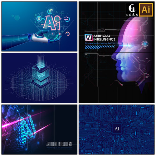 AI人工智能未来科技线描电路板CPU矢量图片设计素材