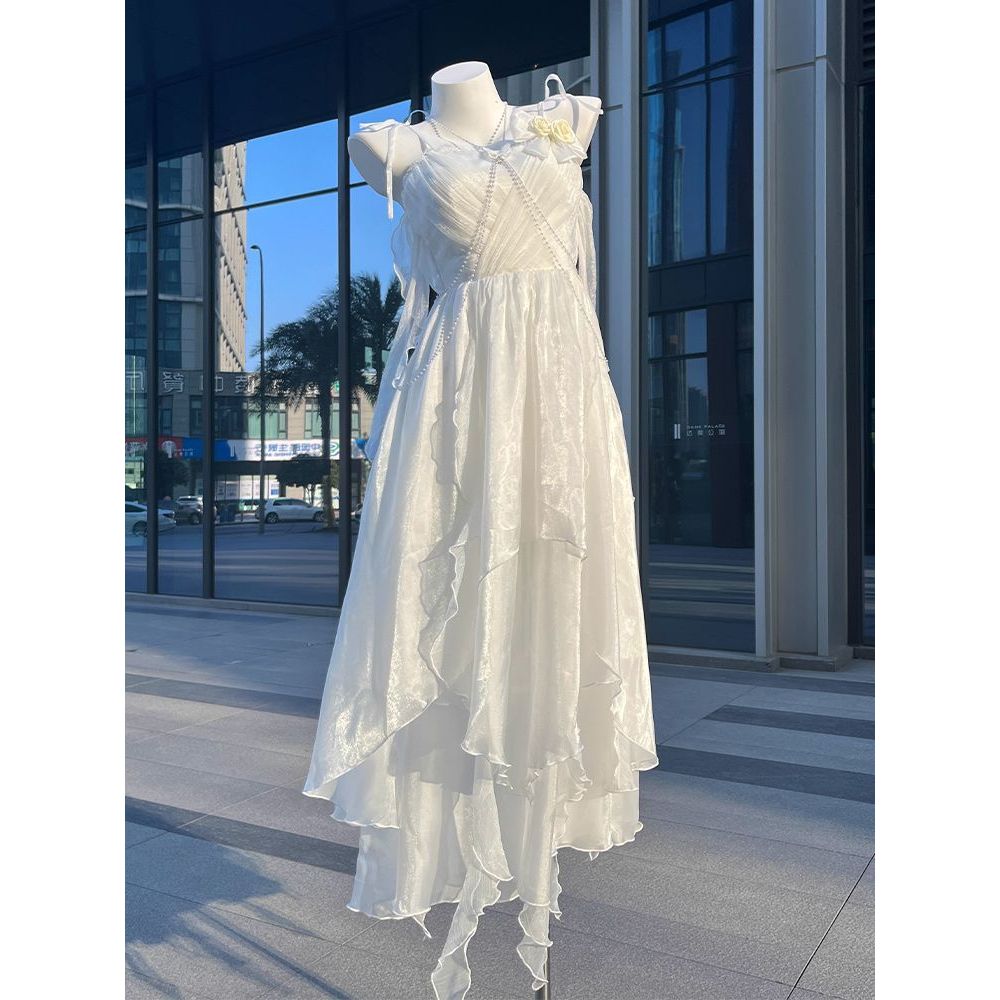 CherryKitty仙女座月光白裙夏季海边仙女白月光感亮纱雪纺长裙子