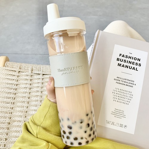 臻隆青年人玻璃简约隔热吸管杯