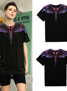 Marcelo马克布隆潮牌MB紫色羽毛翅膀短袖T恤男女同款情侣装半袖