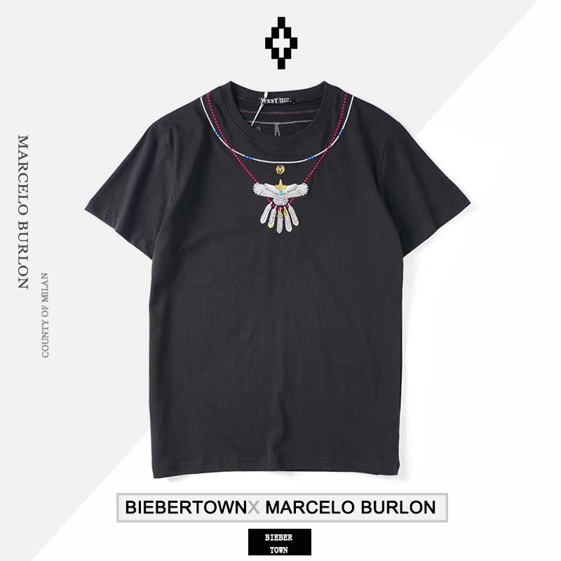 正品Marcelo 马塞洛mb翅膀刺绣吊坠鹰短袖T恤宽松男女款潮牌夏季图片