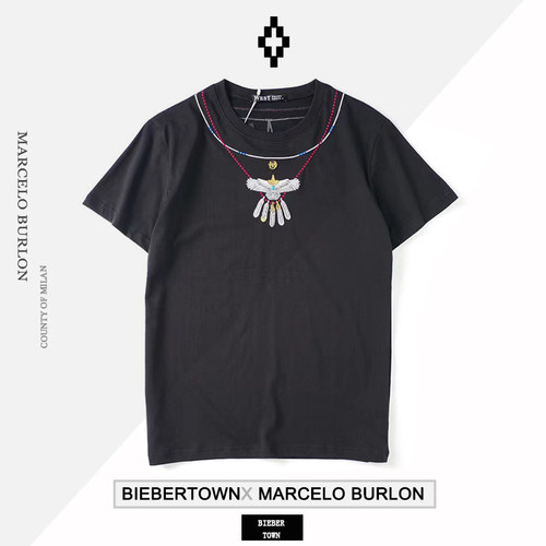 正品Marcelo 马塞洛mb翅膀刺绣吊坠鹰短袖T恤宽松男女款潮牌夏季