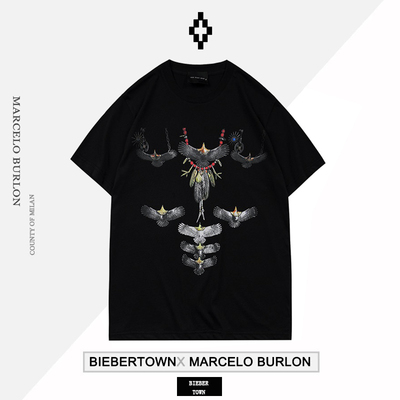 潮牌正品 Marcelo Burlon马塞洛布隆MB翅膀鹰图案印花短袖T恤男女