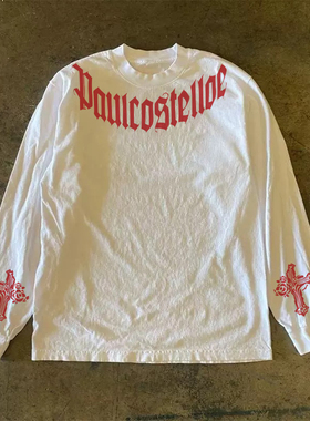 300克重磅！美式简约高街个性字母印花长袖t恤纯棉男女秋季新款潮