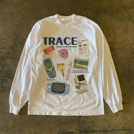 300g Heavyweight! Long-Sleeve T-Shirt for Men and Women, Autumn Round Neck, American-Style Print, Trendy High-Street Loose Design Top