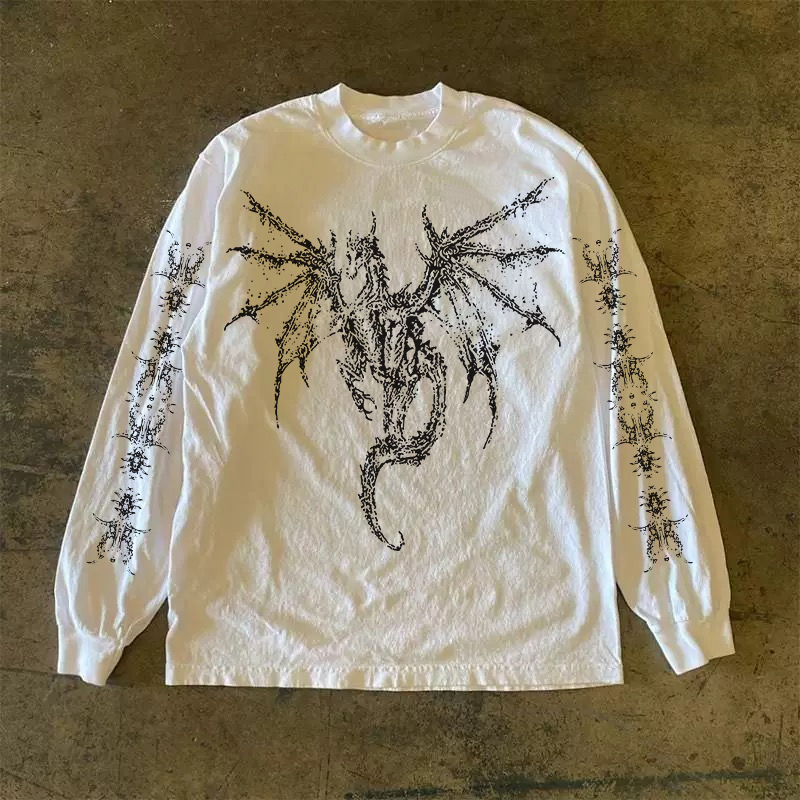 300克重磅！简约风美式宽松学生高街长袖t恤圆领宽松上衣cleanfit