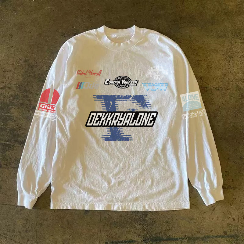 300克重磅！潮牌复古纯棉长袖T恤百搭印花男女高级感上衣美式情侣,男装,T恤,淘宝优惠券,粉丝福利购,淘宝优惠卷