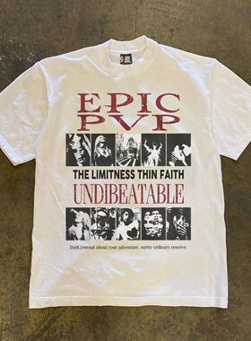 100%纯棉300克重磅韩版复古小众涂鸦t恤宽松甜酷风chic港味短袖潮