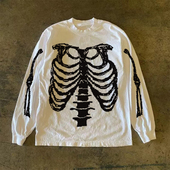 300克重磅 印花宽松慵懒风趣味圆领显瘦长袖 上衣高街潮流小众T恤