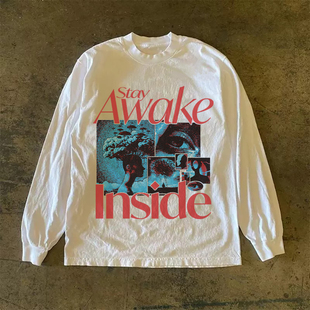 中性风 趣味学生上衣圆领印花长袖 300克重磅 街头高街t恤小众韩版