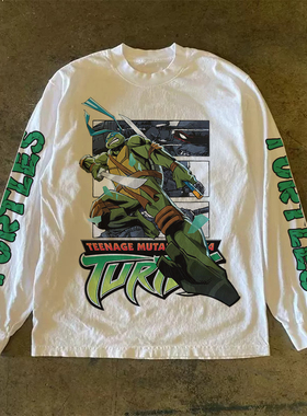 300克重磅！洋气情侣长袖BF风趣味印花宽松上衣T恤圆领个性打底衫