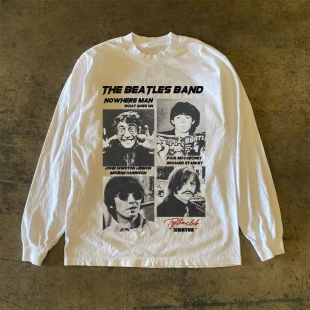 300克重磅!纯棉摇滚乐队印花长袖T恤男女秋季2025新款美式设计感