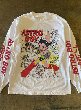 300克重磅！圆领休闲通勤风高街印花长袖t恤爆款宽松cleanfit上衣