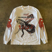 嘻哈潮流新款 300克重磅 高街趣味大蟒蛇印花圆领T恤男女街头长袖