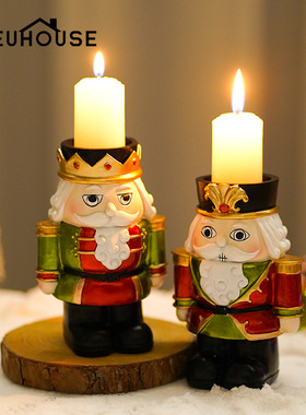 跨境圣诞节胡桃夹子烛台家居客厅桌面圣诞节日氛围蜡烛装饰品摆件