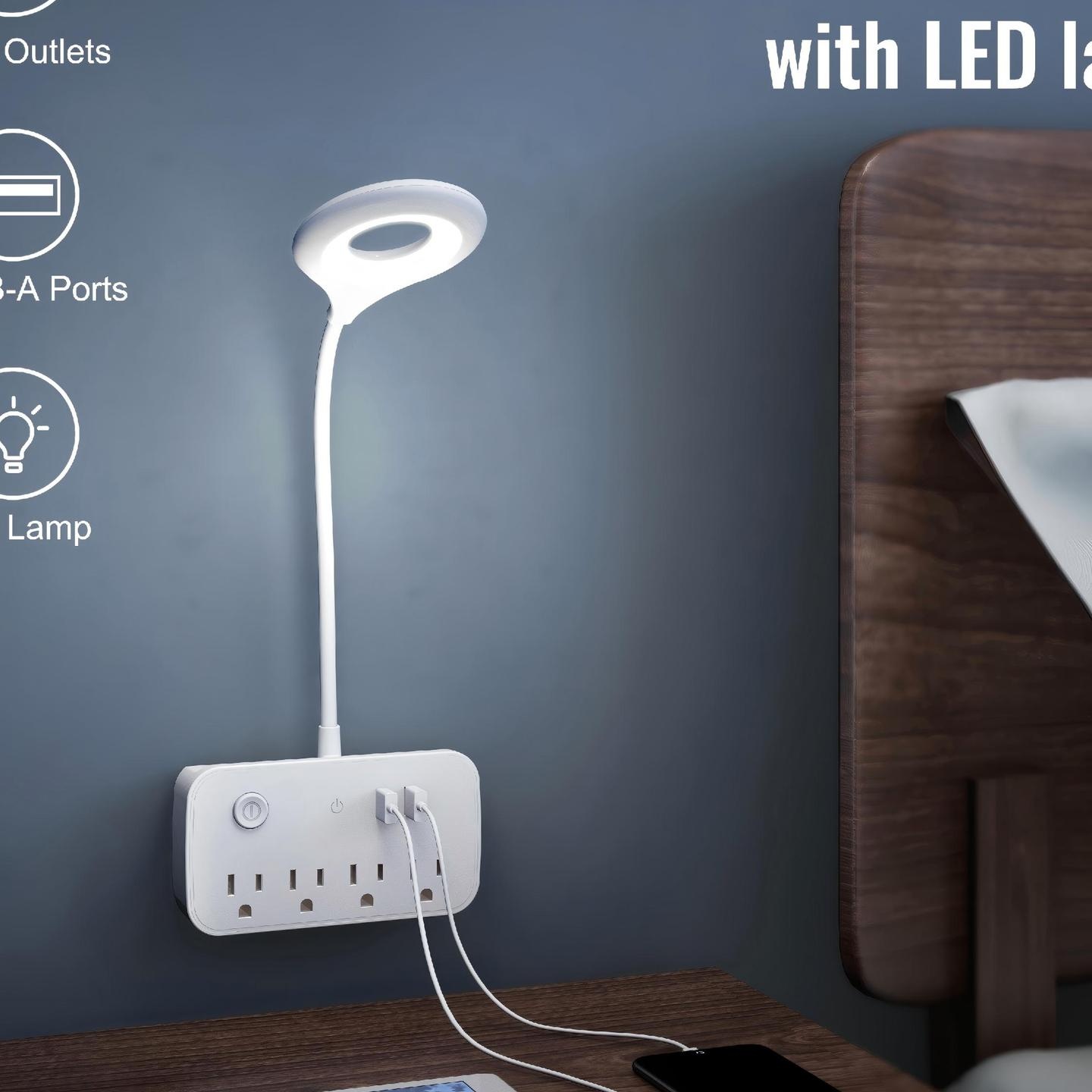 工厂定制美规4位墙壁插座双色小夜灯USB扩展器家用转换排插排2.1A