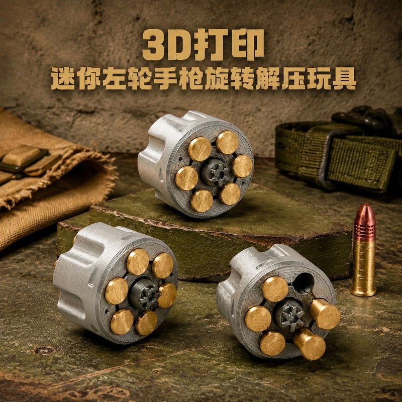逼真左轮手枪旋转式解压玩具指尖陀螺减压神器军事模型办公桌好物