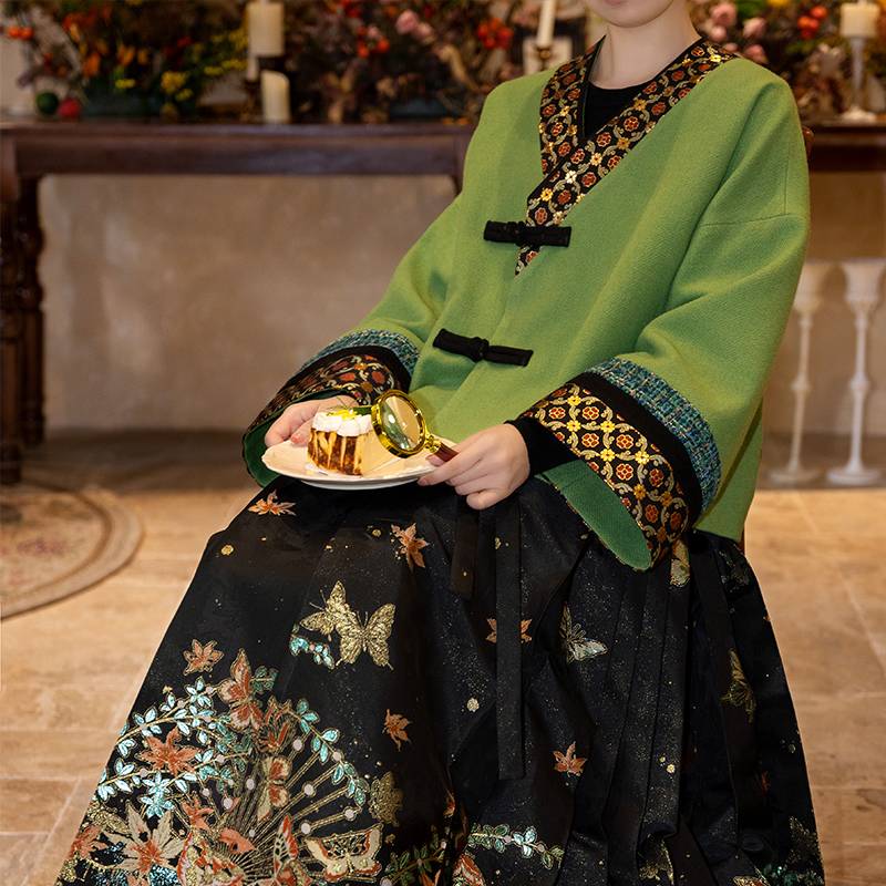 裳宫语十锦改良汉服汉元素羊毛呢交领袄新中式马面裙*售完不补