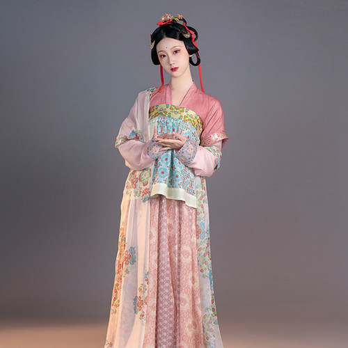 裳宫语唐小七唐制汉服女复原风原创织金唐背子圆领齐胸襦裙春夏秋